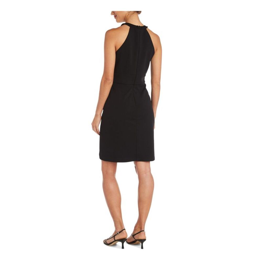 NIGHTWAY Womens Black Sleeveless Halter Above The Knee Cocktail Sheath Dress 6 - Picture 2 of 4